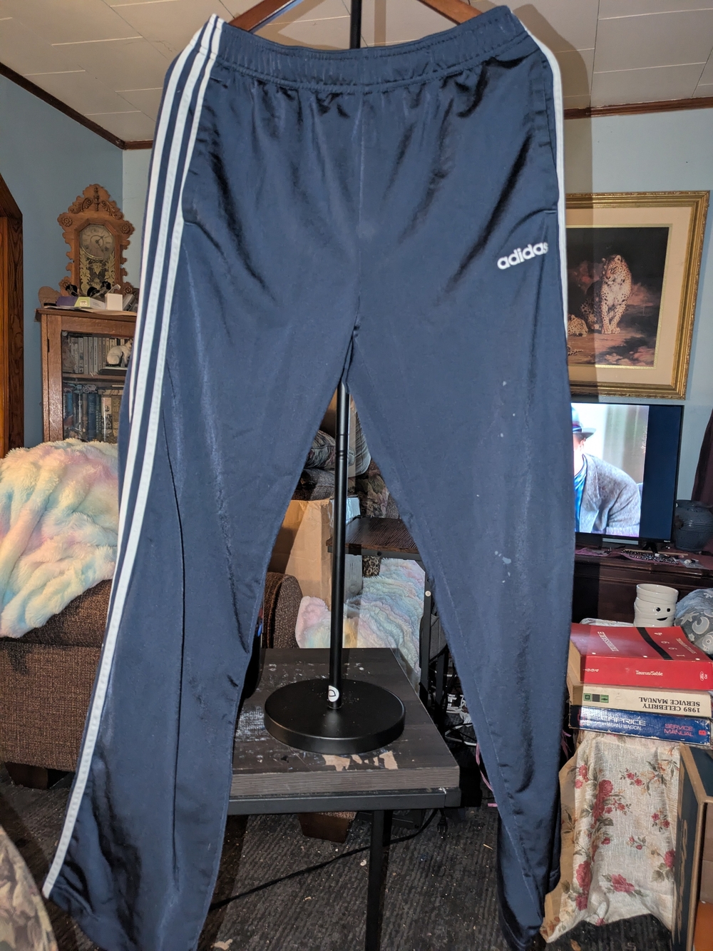 Adidas Black Track Pants with White Side Stripes Size Large